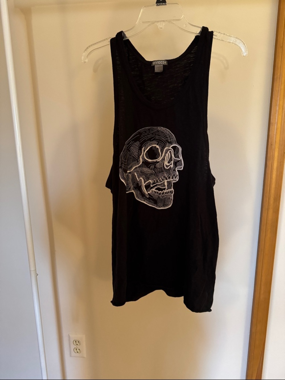 Divided Black Tank with White Skull Graphic